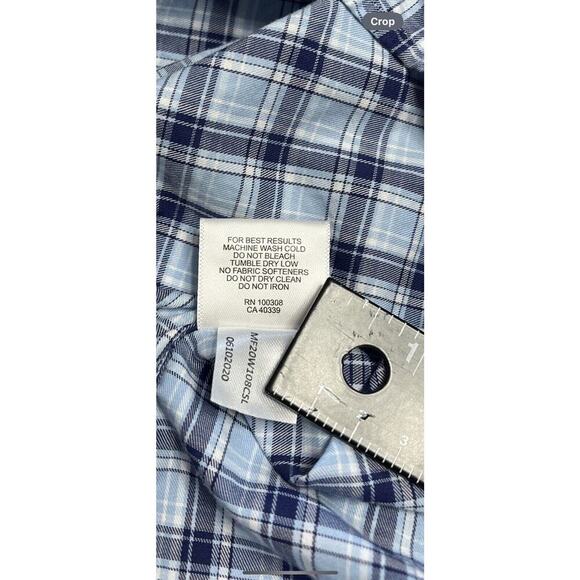 Peter Millar Shirt Mens Large Button Up Navy, White, Light Blue Plaid EUC Golf - Picture 7 of 9